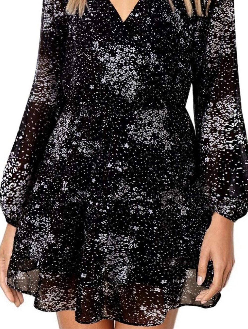 Floral Swing Ruffle Long Sleeve Faux Wrap Party Mini Dress Women's Sz M Pretty
